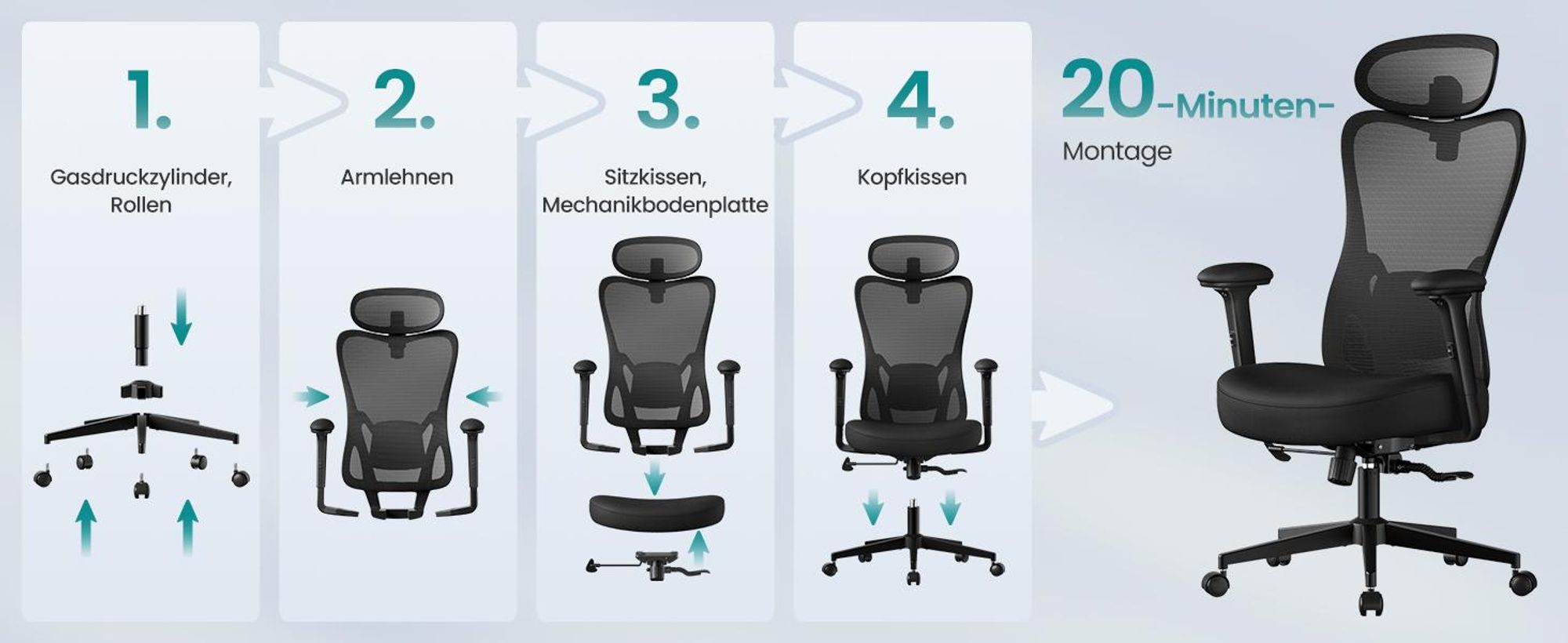 SONGMICS Bürostuhl ergonomisch, Schreibtischstuhl, Computerstuhl, verstellbare Lenden- und Kopfstütze