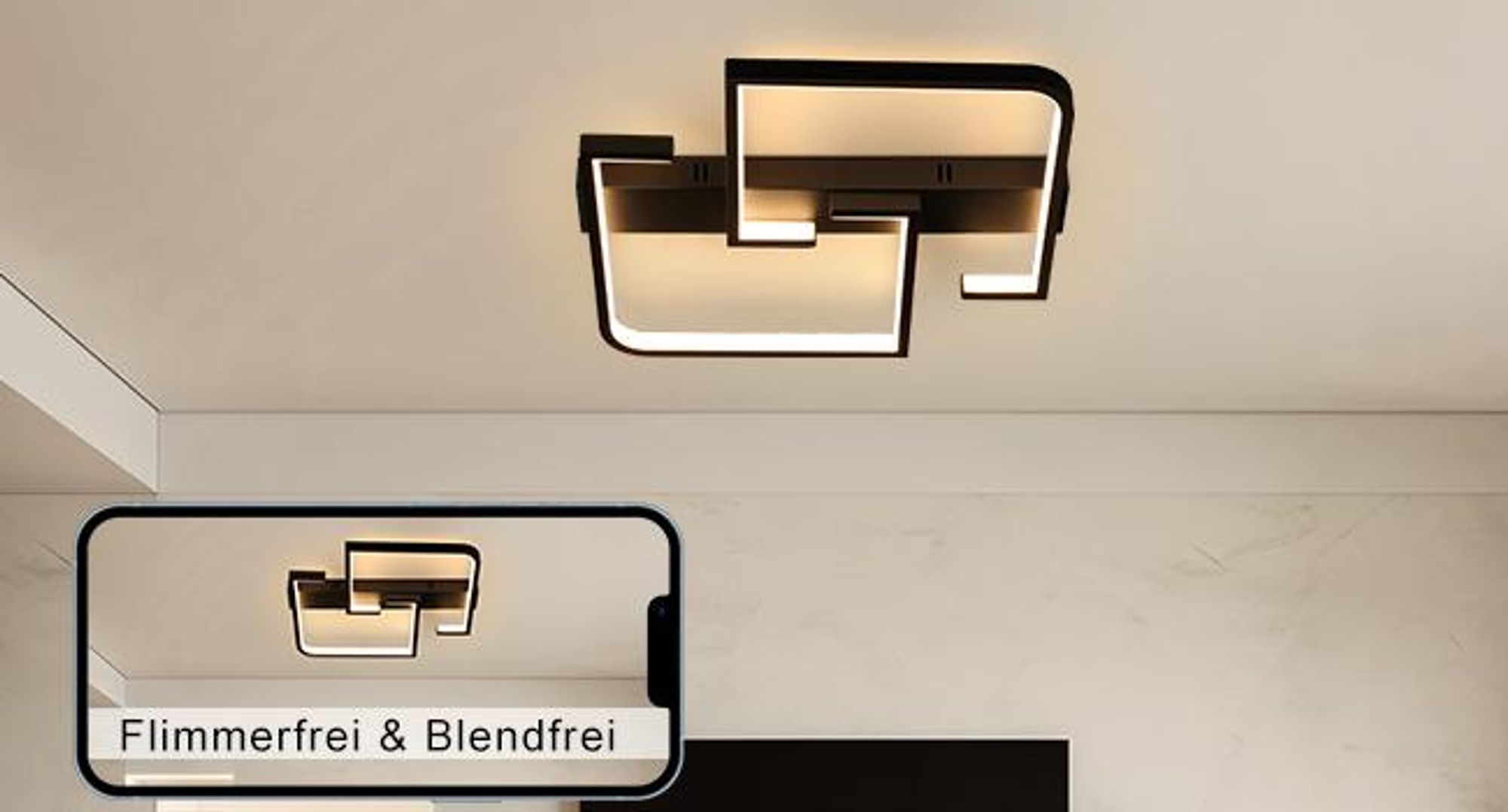 ZMH Plafonnier LED Lampe de plafond Salon Dimmable Télécommande 45W Noir Lampe de salon Lampe de chambre en métal pour cuisine Bureau 60CM