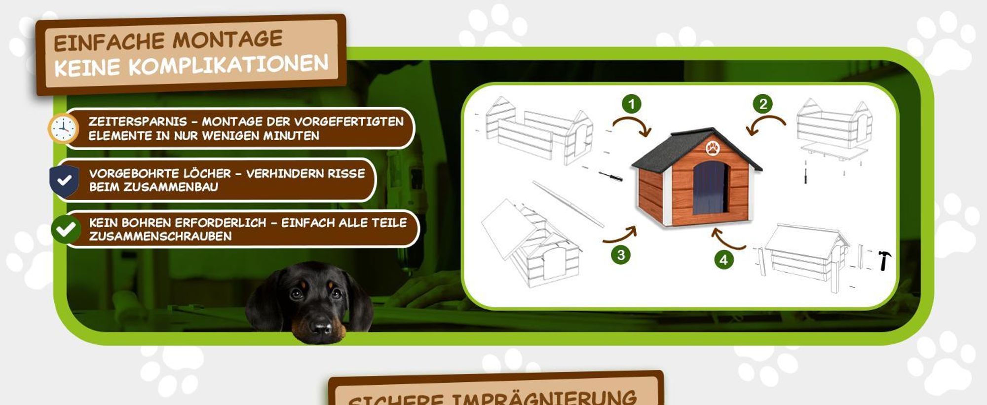 Outentin Hundehütte Outdoor Isoliert für Große Hunde – Winterfestes & Wetterfestes Hundehaus mit Schrägdach –Holz – 103x90x70 cm – Grau