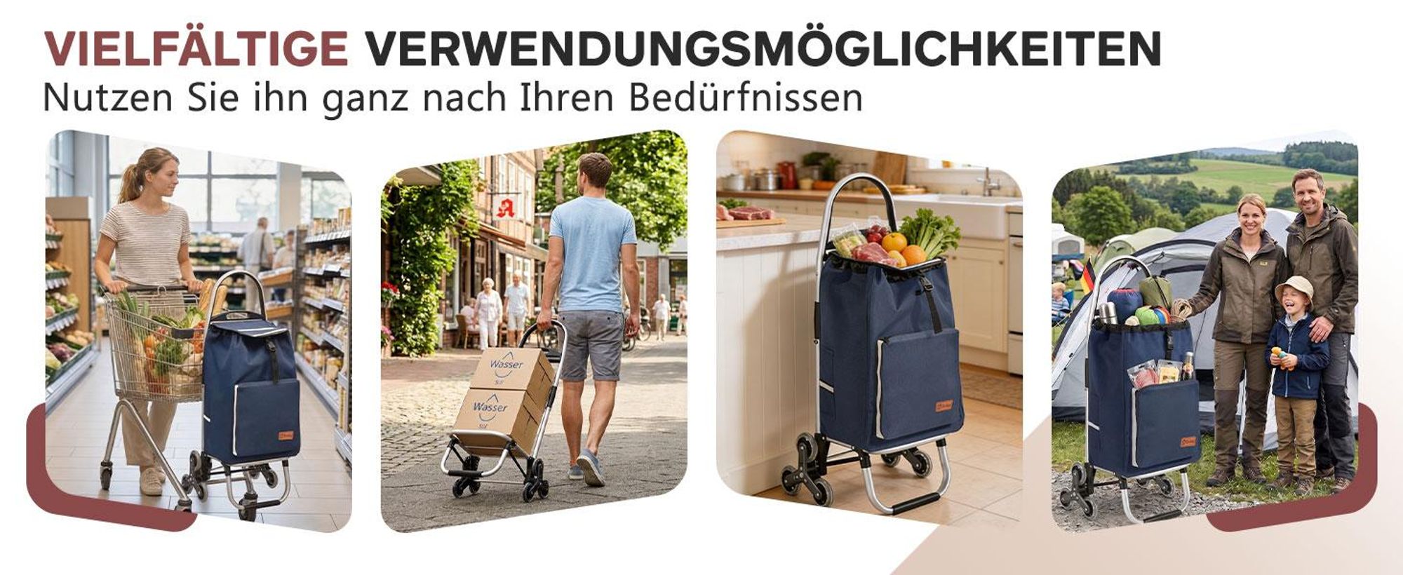 Sekey Klappbar Einkaufstrolley Treppensteiger Aluminium, mit 50L Wasserdichter Tasche, Kühlfach, Blau