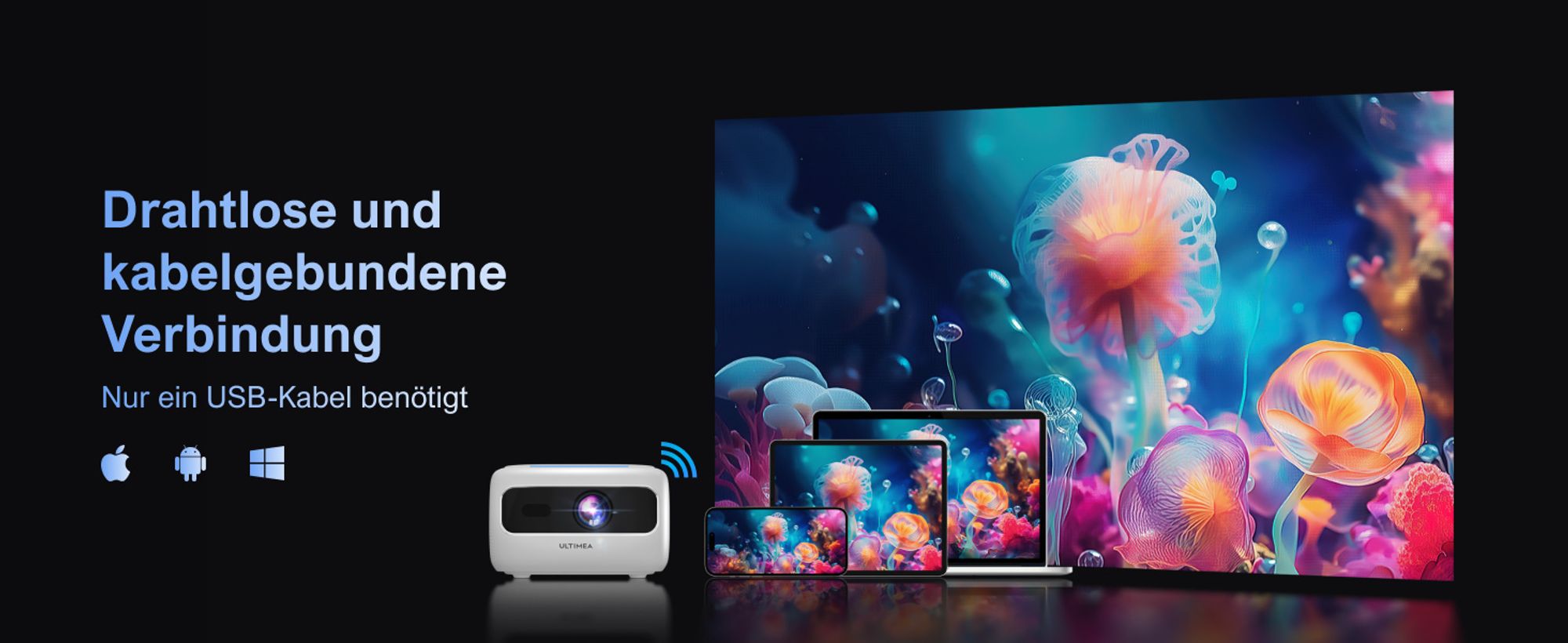 ULTIMEA Apollo P10 Full HD 1080P Decoding Beamer, 5G+2.4G WiFi Bluetooth Projektor, Tragbarer Mini Beamer Full-HD, 300 ANSI-Lumen