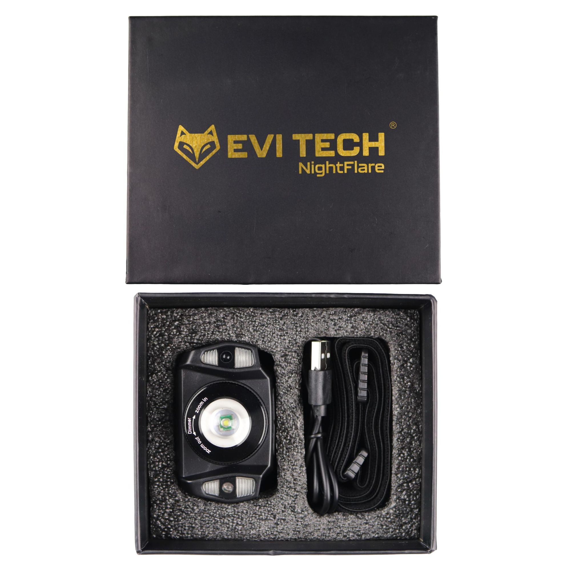LED Stirnlampe Wiederaufladbar, 360lm Kopflampe mit Gestensteuerung & Zoom, Rotlicht & IPX4 Wasserdicht, 1800mAh Akku, EVI TECH NightFlare