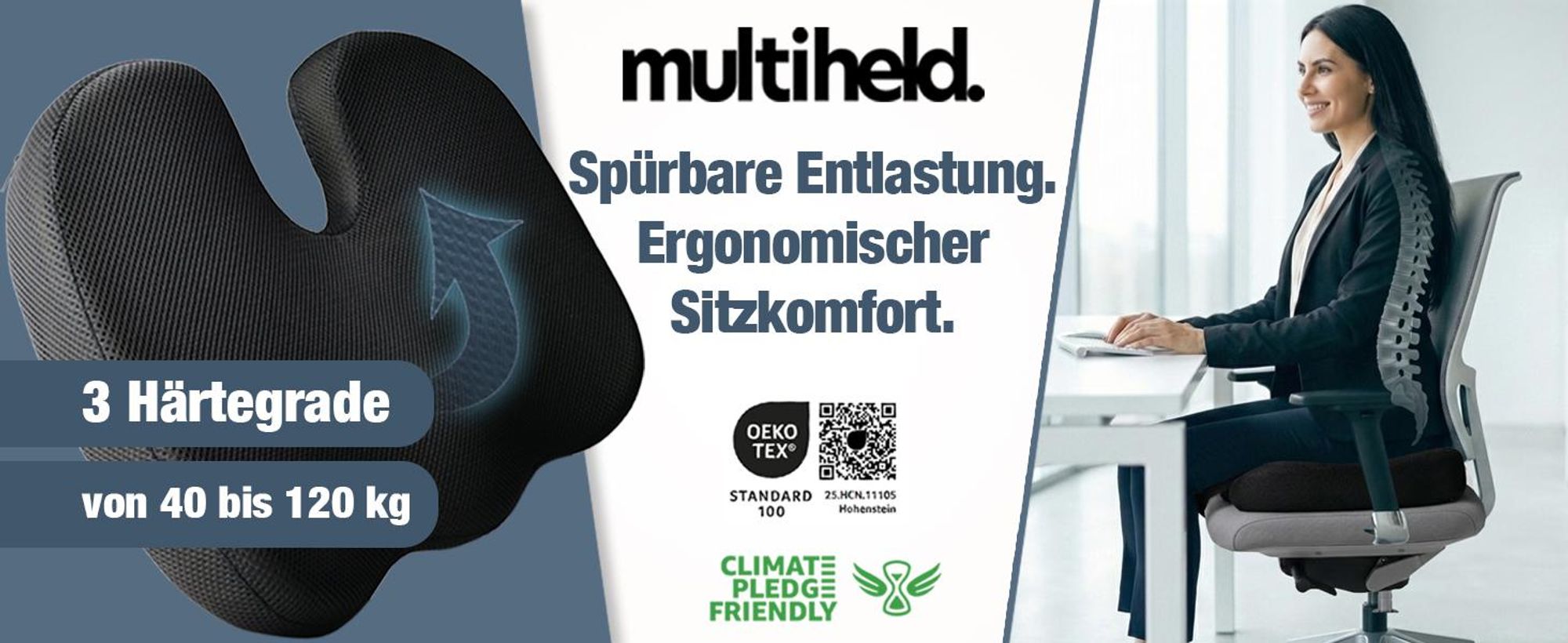 Sitzkissen orthopädisch Steißbeinkissen mit Memory Foam Hart 85-120 KG für Ergonomischen Komfort geeignet für Bürostuhl, Auto, Homeoffice & Alltag