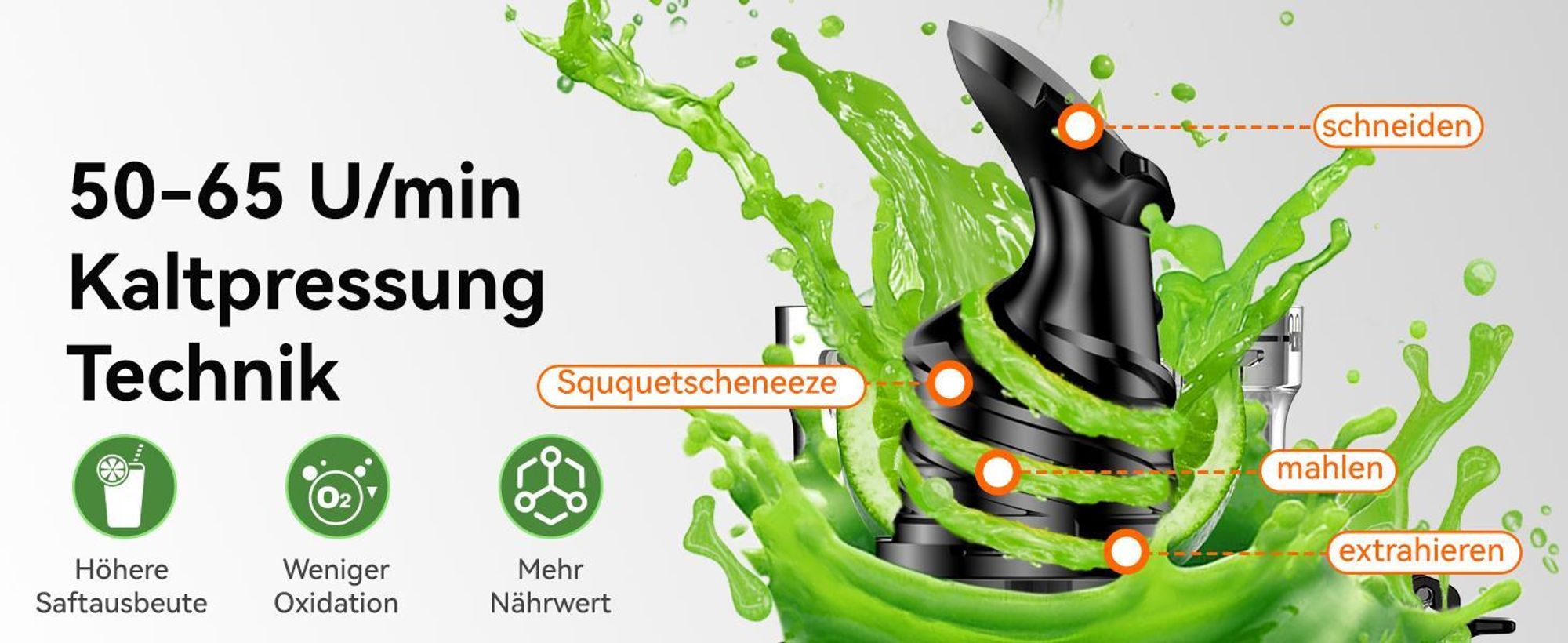 LINKChef SJ-052-EU-BL Entsafter - 250W Leistung 1.8L Kapazität Saftpresse lebensmittelechtes Material 3-Lagiger - Schwarz