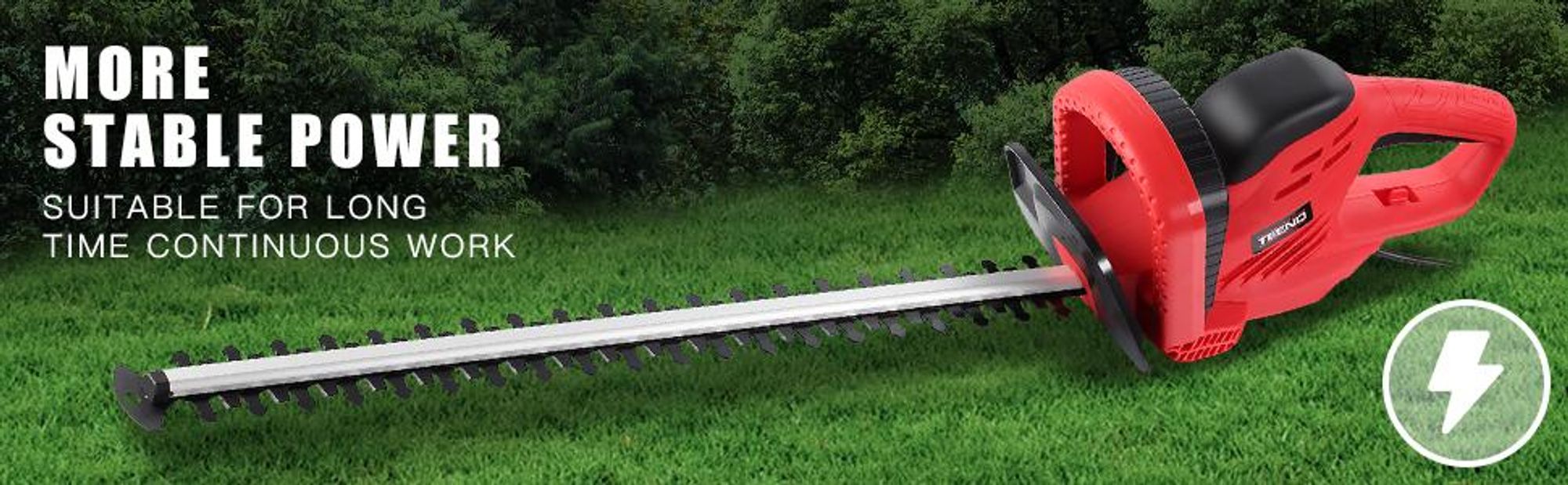 TEENO Elektrische Heckenschere 710 W, Heckenschneider mit Schnittlänge 610 mm, Öffnung der Zähne 20 mm, Heckensägemit Schnellstopp-Bremse