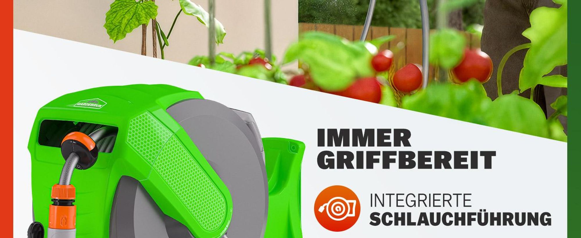 GARDEBRUK® Schlauchtrommel 20m + 2m mit Wandhalterung Garten 1/2“ Multifunktions-Handbrause Schlauchführung Schlauchaufroller Wandschlauchbox