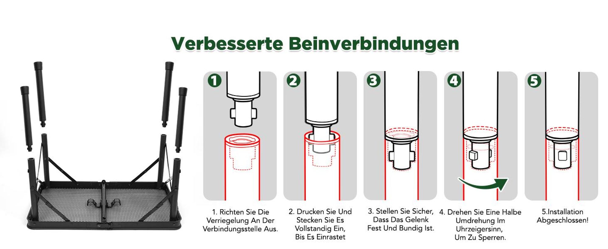 Klapptisch, Campingtisch, klappbarer Gartentisch, Partytisch, Buffettisch, 2 Höhenverstellbar, 60×40cm,für Grillen, Camping, Garten, Balkon, Angeln