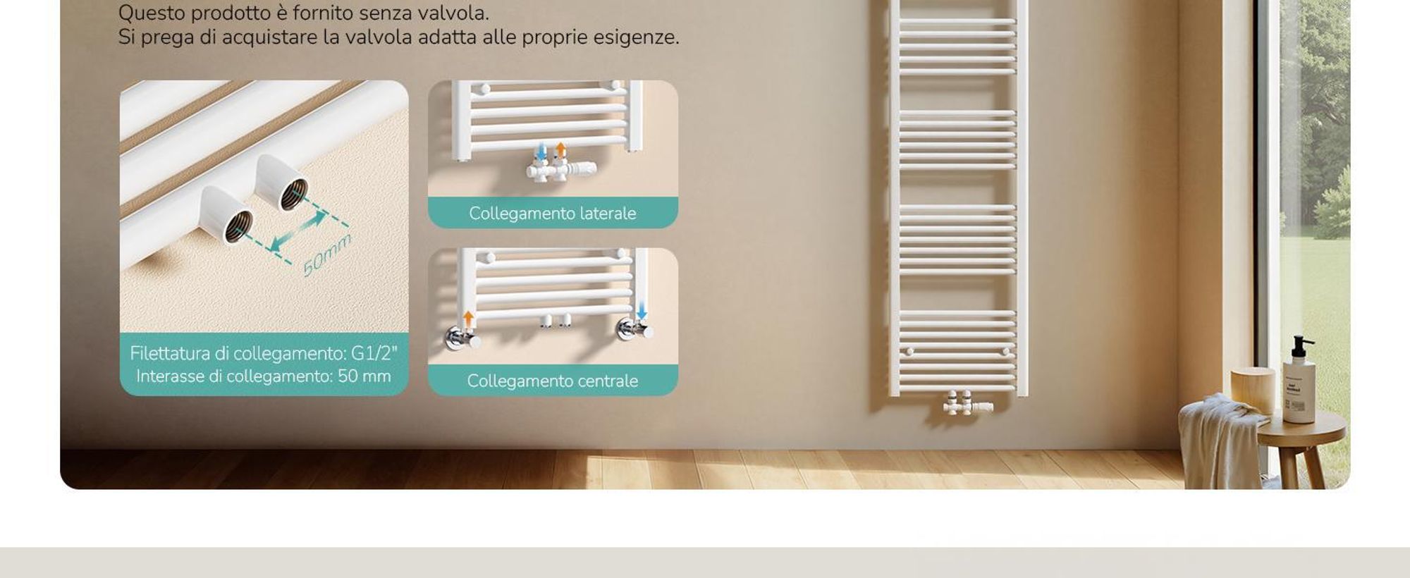 EMKE Radiatore da bagno Asciugamano Scaldasalviette 50x160cm 654 Watt Bianco Radiatore da bagno Attacco centrale senza elemento riscaldante