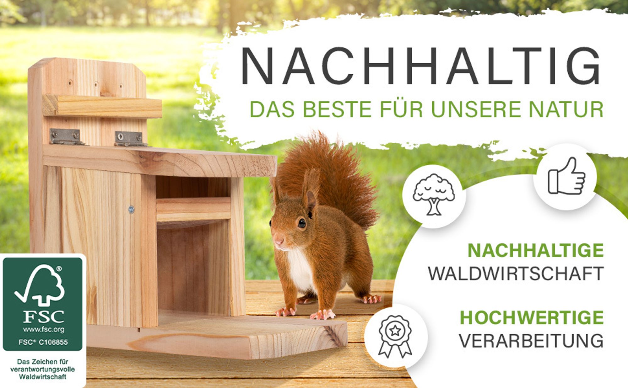 Waldfunk Eichhörnchen Futterhaus  I Wetterfeste Futterstation aus verschraubtem Massiv-Holz I mit Leinöl Behandlung - für Eichhörnchenfutter