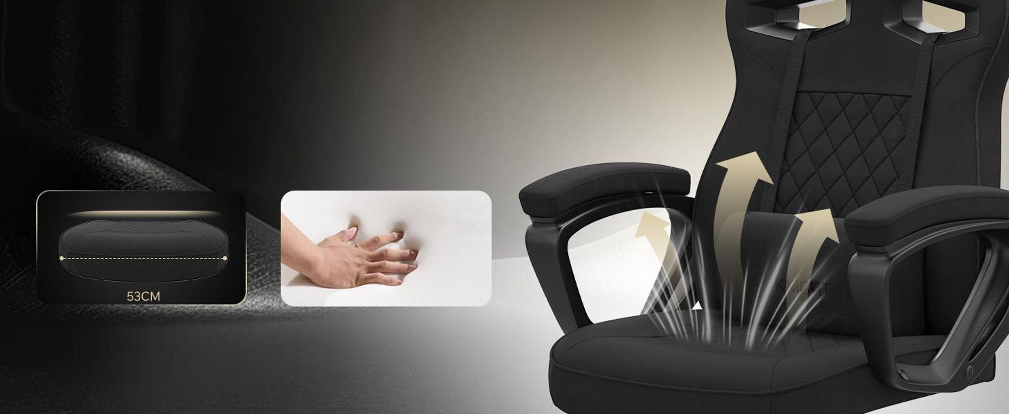 SENSE7 Knight Herná stolička z látky Čierna - Ergonomická kancelárska stolička Stolička k písacímu stolu Látkové herné kreslo Otočná stolička Herná stolička PC 120 kg Stolička