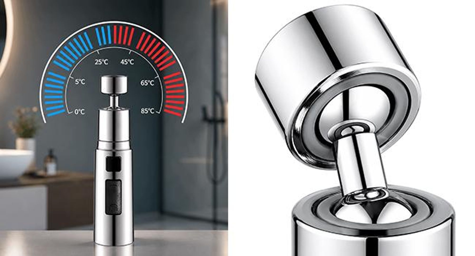 KRUMAD Wasserhahn-Aufsatz, 360° drehbar, Perlator mit 3 Wasserstrahlmodi, Wasserhahn Verlängerung, Strahlregler für Küche und Bad