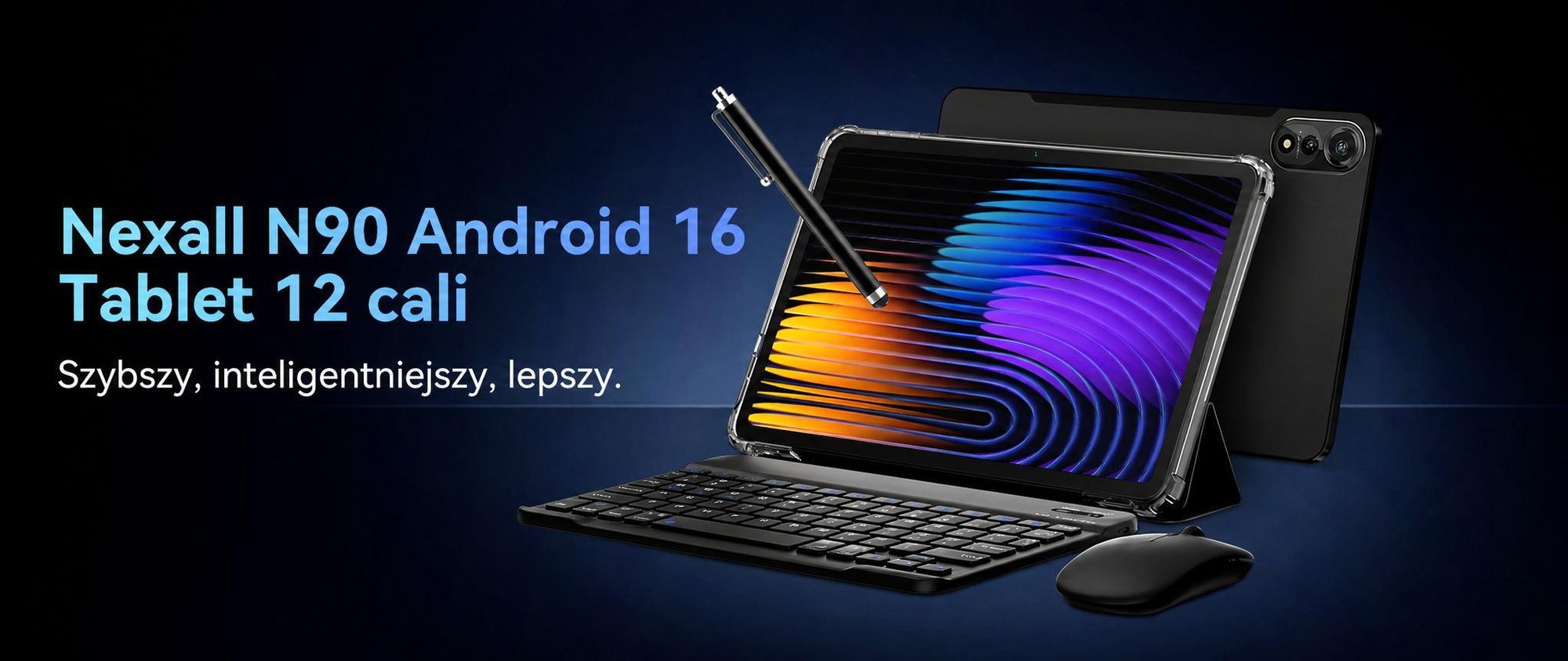 Tablet Nexall N90 z systemem Android 16, ekran 12" FHD InCell 120 Hz, 24 GB (8+16) pamięci RAM + 128 GB pamięci ROM (karta TF do 2 TB), 5G, Wi-Fi/4G SIM, bateria 9000 mAh/18 W, Gemini AI, w zestawie rysik/klawiatura/mysz
