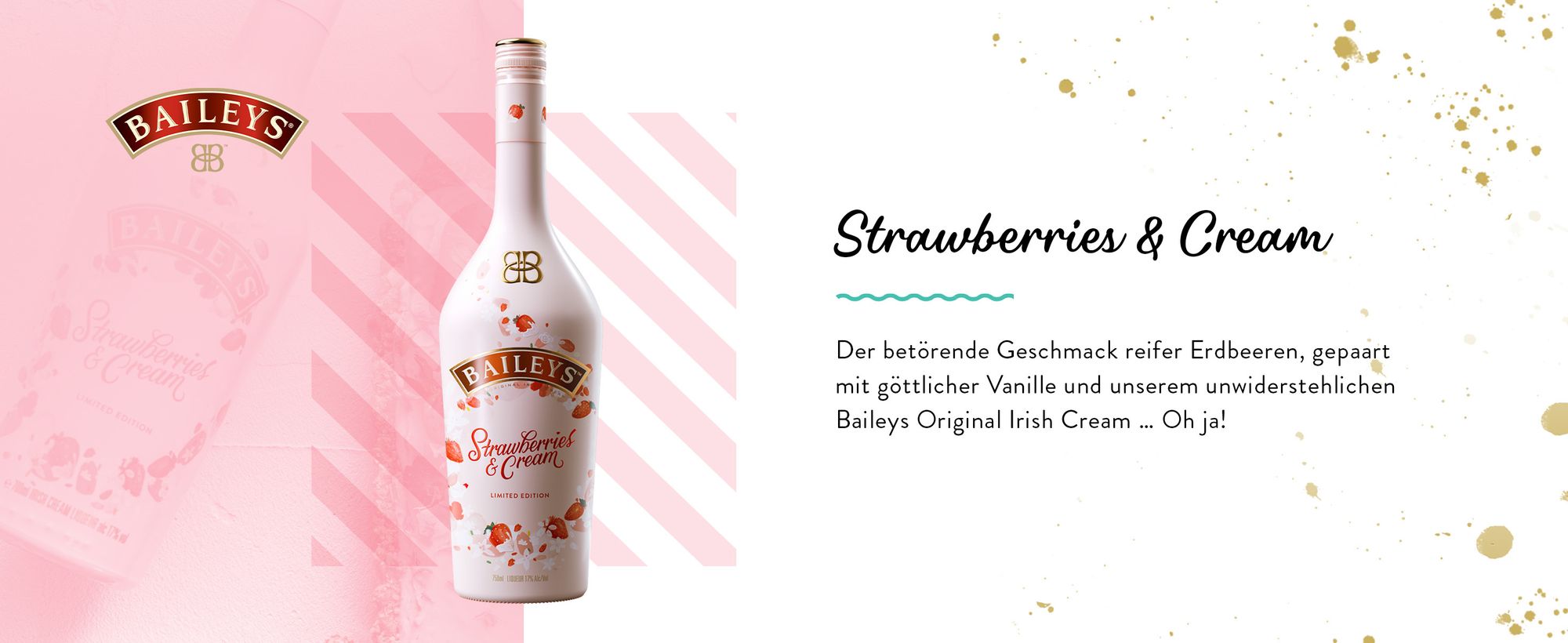 Baileys Strawberries & Cream, Irish Cream Likör, 17% vol, 500ml Einzelflasche