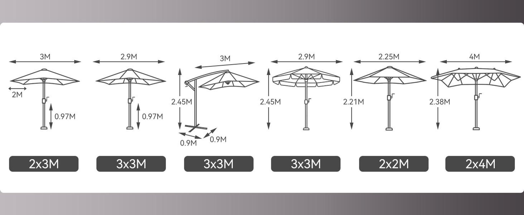 Puluomis Sonnenschirm 3m, Balkonschirm Strandschirm Marktschirm Gartenschirm Neigbar UPF 30+ mit Kurbel grau