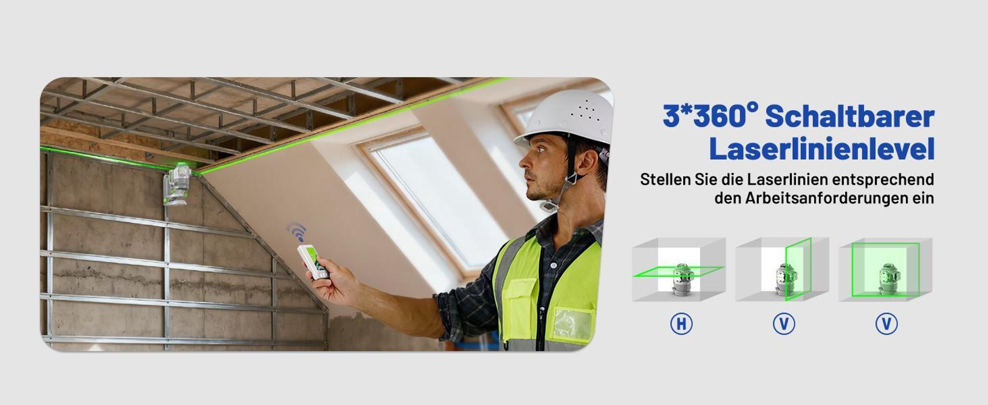 Huepar Pro GS03CG 360 stupňový krížový laser zelený, 8000mAh batéria, mikro nastavenie