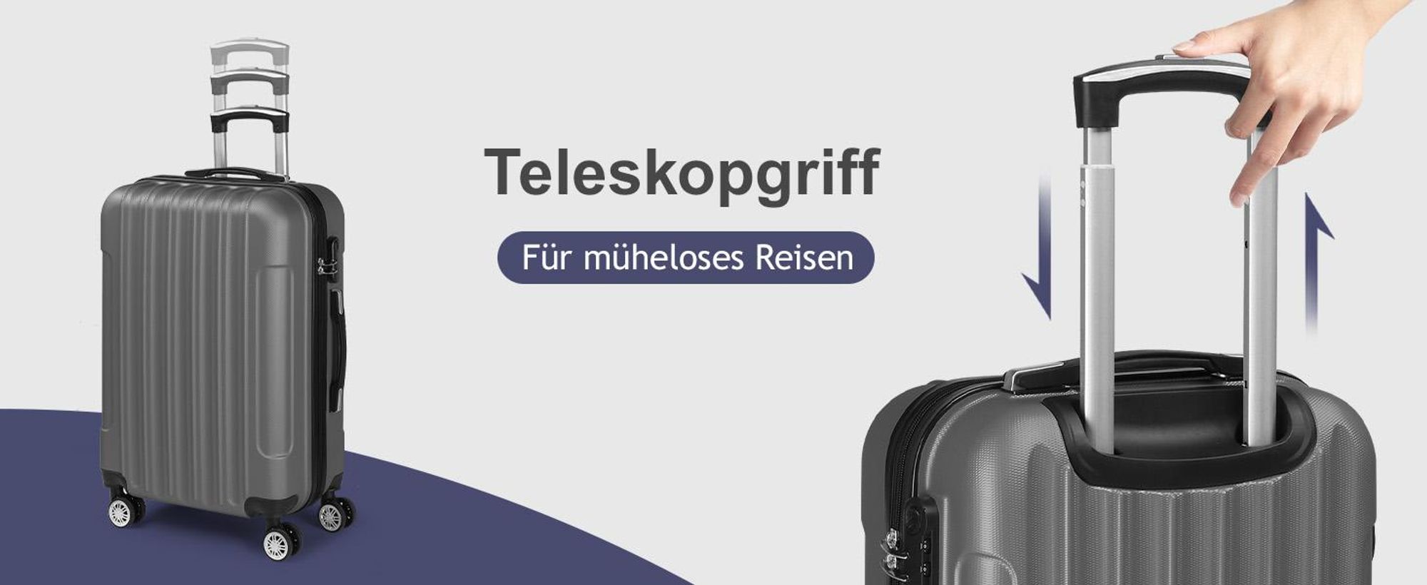 FCH Hartschalenkoffer Reisekoffer-Set Koffer-Set Trolley-Set 5 Stk. mit Längsstreifen ABS, Dunkelgrau