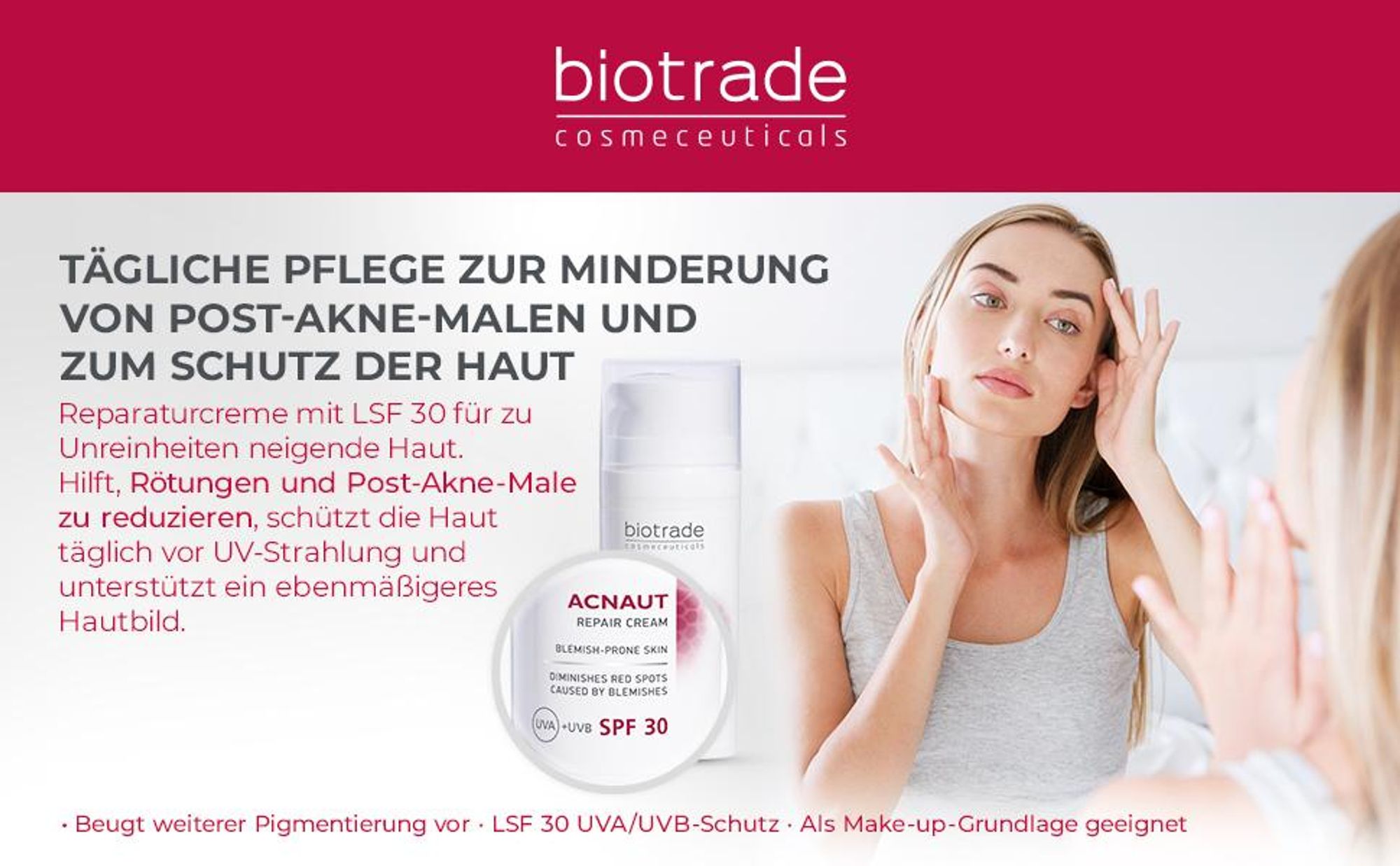 Biotrade Acnaut Aufbauende Creme Für Haut mit Rötungen und Unreinheiten nach Akne SPF 30