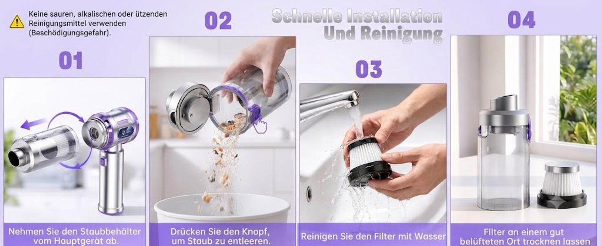 27000Pa/120W Handstaubsauger Akku Kabellos, Upgrade Beutelloser Mini Auto Staubsauger, 4-in-1 Handsauger mit HEPA Filter & 3Stufen,für Auto & Haushalt