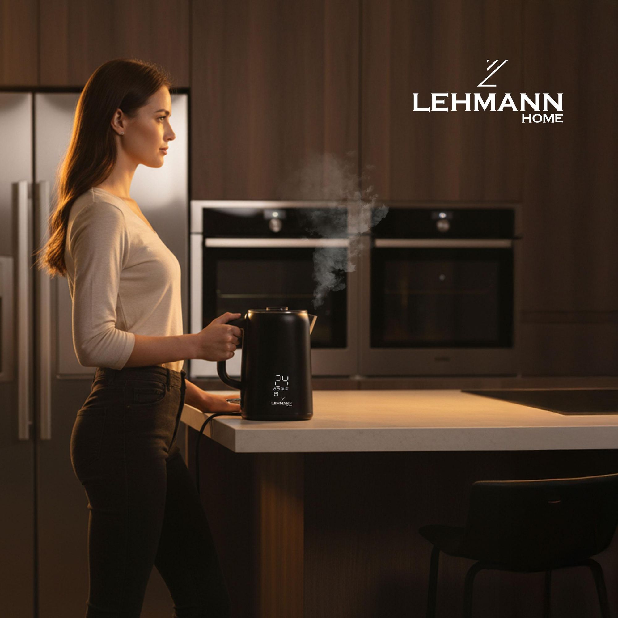 Czajnik elektryczny bezprzewodowy LEHMANN 1,7 l z regulacją temperatury 45-100°C,  z funkcją utrzymywania ciepła i panelem dotykowym, czarny matowy