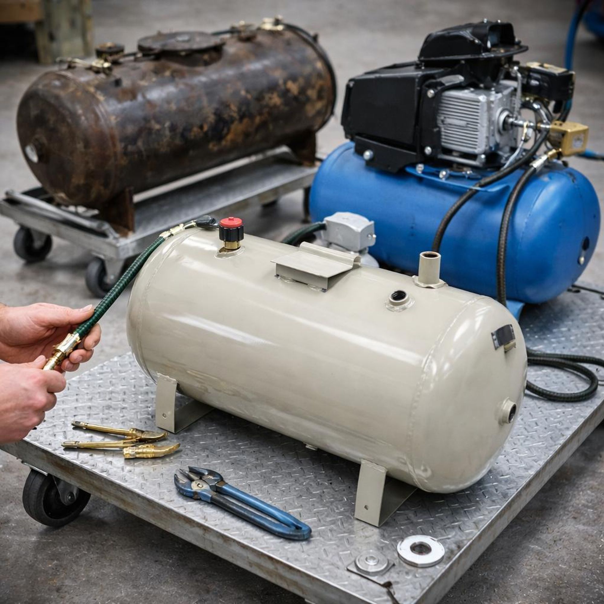 GEKO | Ausdehnungsgefäß, 50 Liter, horizontaler Membrankessel für Hauswasserwerke und Druckerhöhungsanlagen