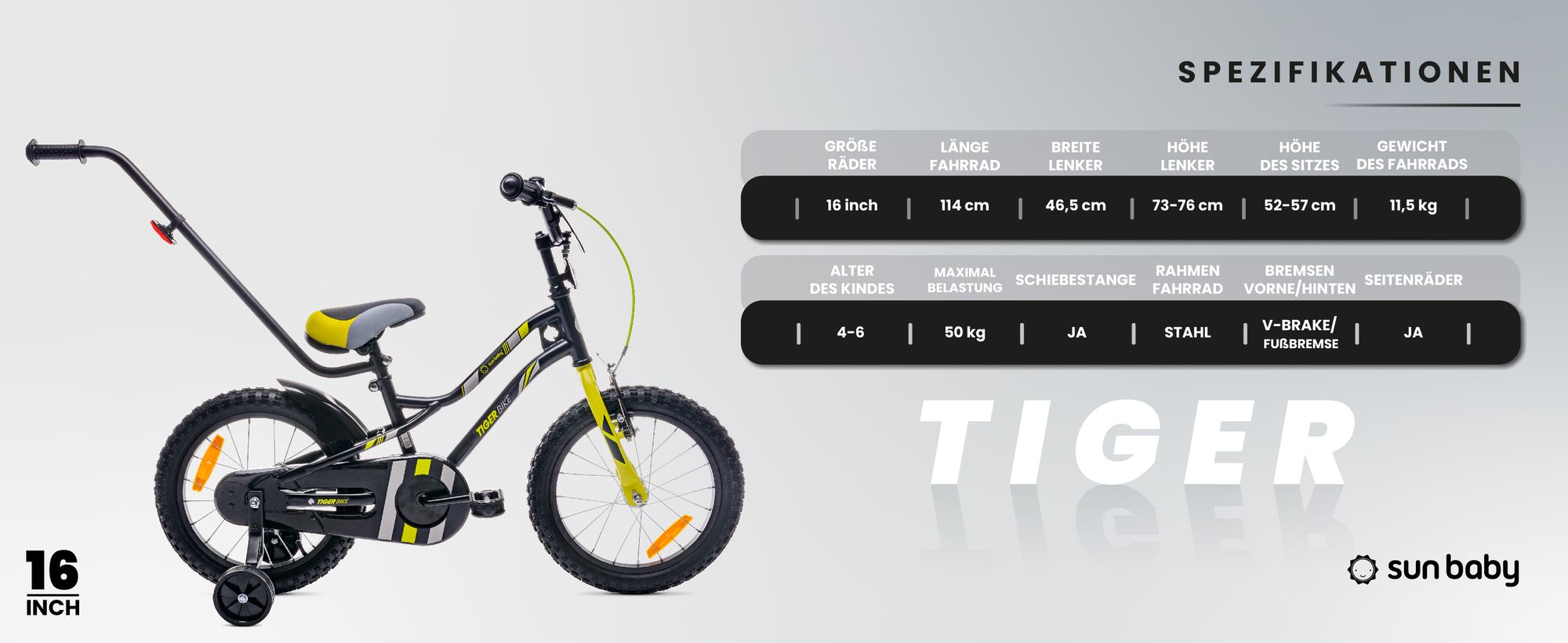 Sun Baby Tiger Bike Kinderfahrrad Jungen Fahrrad Stützräder 12 14 16 Zoll ab 2-6 Jahre BMX Kinder Fahhrad (14 Zoll, Orange)