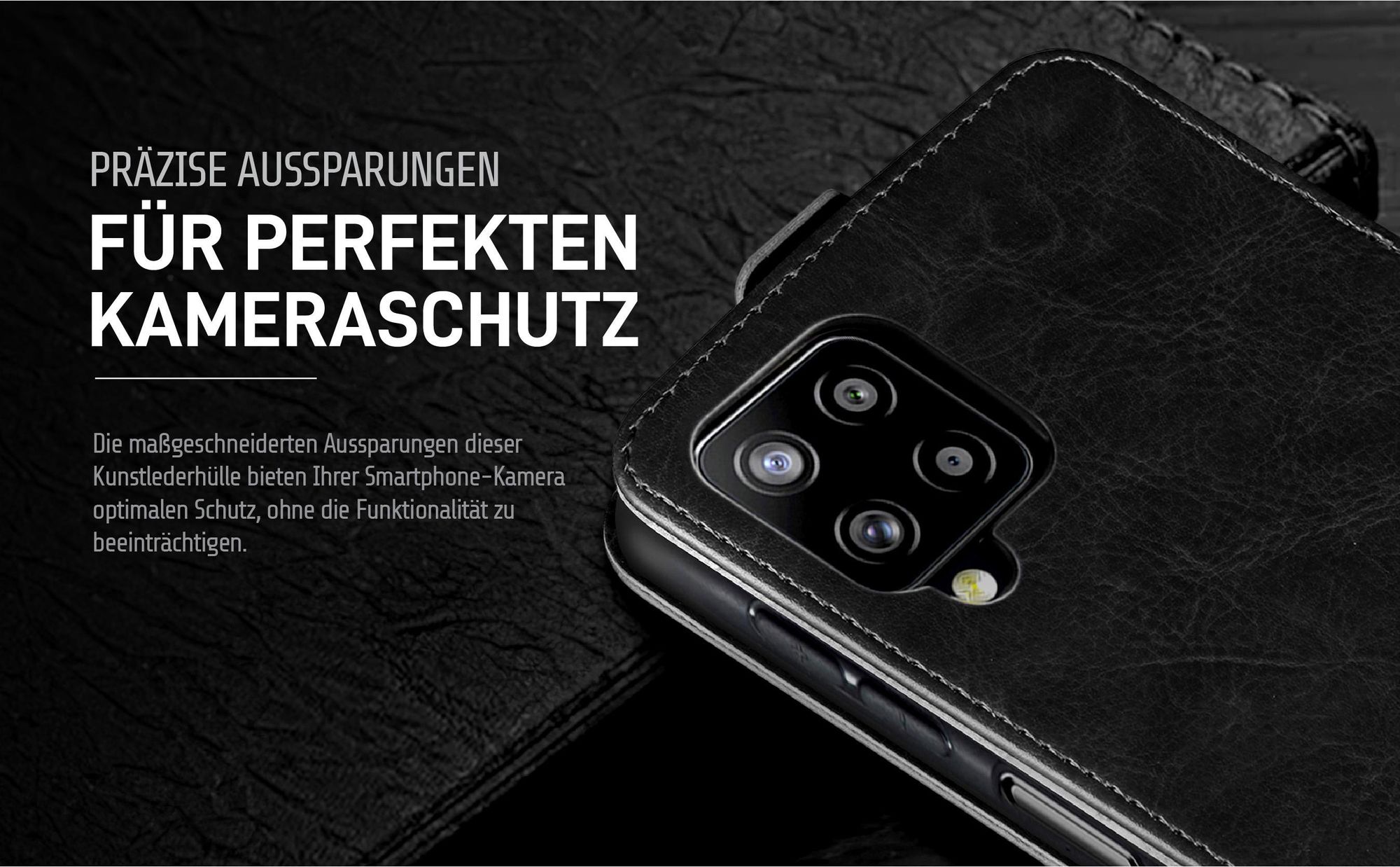 Klapphülle in Schwarz mit Kameraausschnitt für Samsung Galaxy A22