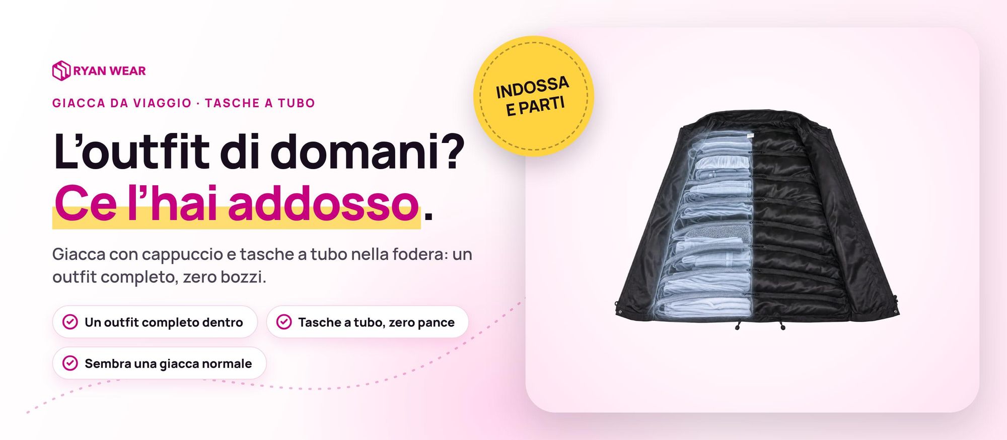 Giacca porta-tutto Ryanwear: giacca da viaggio unisex con cappuccio e tasche interne a tubo