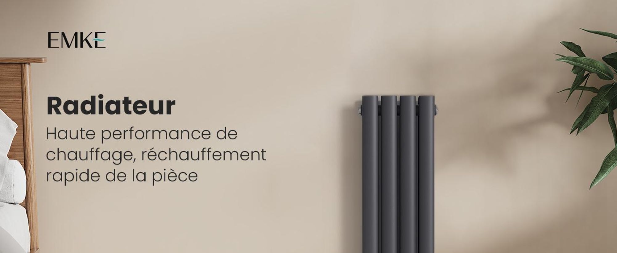 EMKE Radiateur tubulaire design pour eau chaude Raccordement central Vertical Ovale Monocouche 177 Watts 24cm x 60cm Anthracite sans thermoplongeur