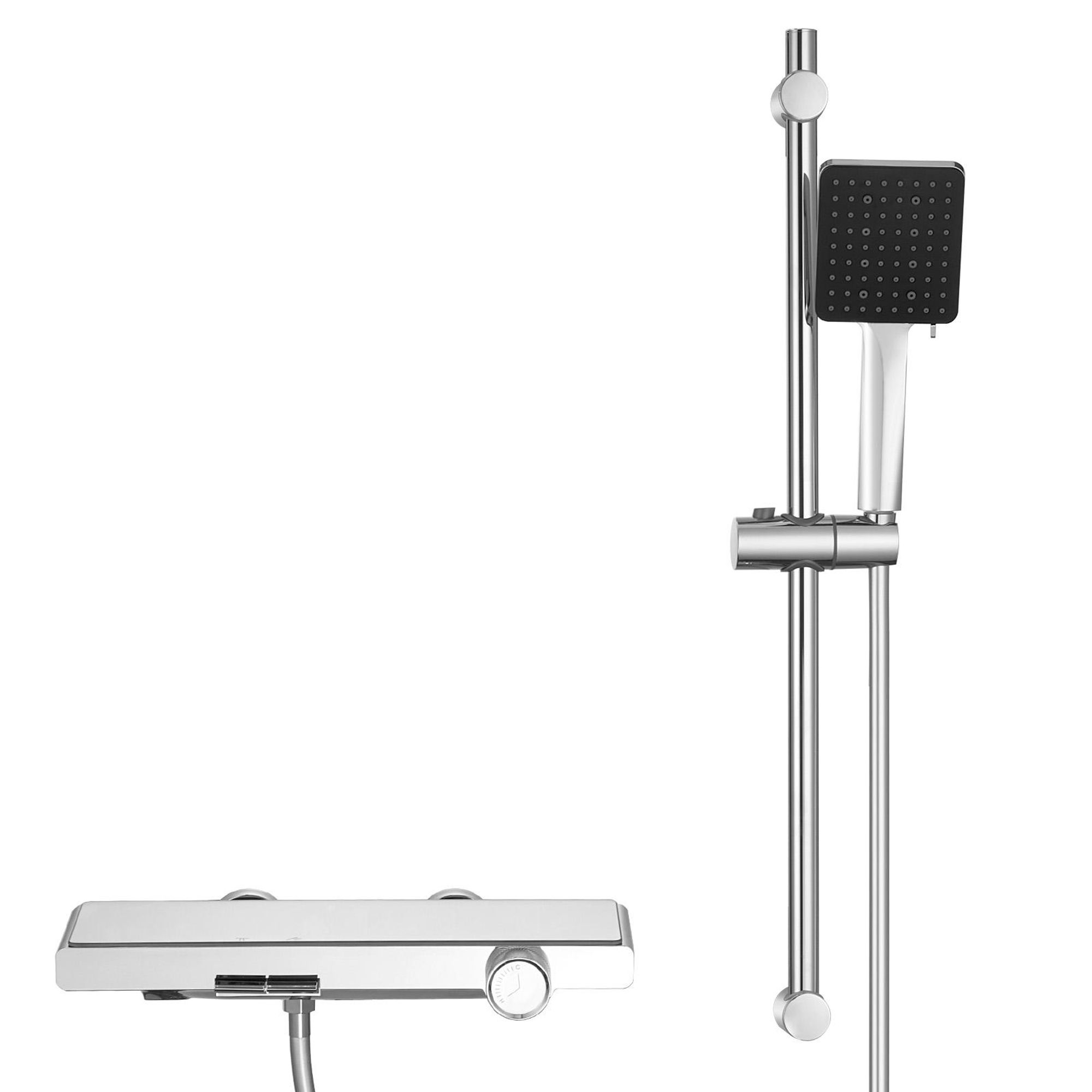 AURALUM Schwarzes Badewannenarmaturen-Set, Duschstange mit Duschkopf, Handbrause- und Duschstangen-Set, zwei Wasserstrahlmodi, Hochwertiges PPA