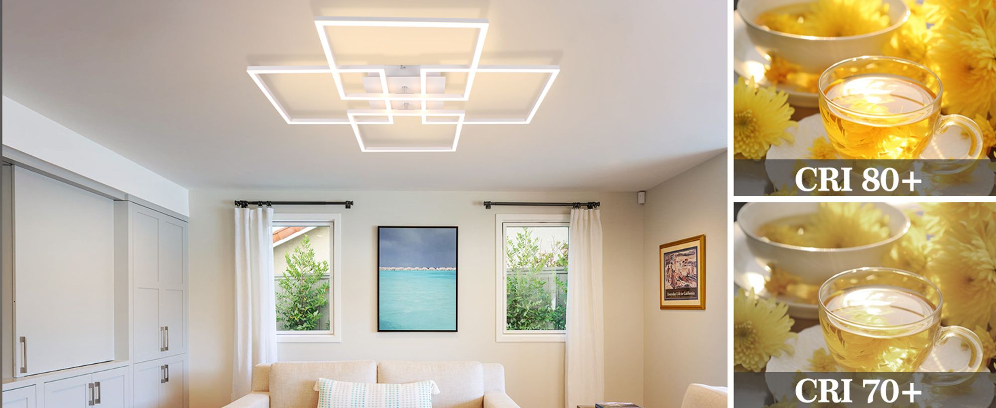 ZMH Deckenleuchte LED Deckenlampe Wohnzimmer 4 Weiß Rahmen Schlafzimmerlampe Modern Wohnzimmerlampe 32W 3000K Küchenlampe Warmweiß Esszimmerlampe Rechteckig Design für Schlafzimmer Esszimmer