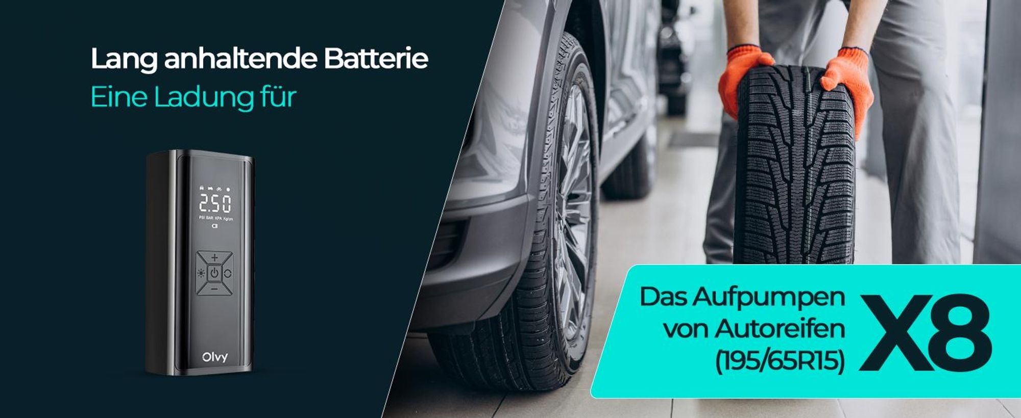 Olvy Luftkompressor 7000 mAh, Mini Reifenpumpe, Elektrischer Kompressor Fahrradpumpe, Elektrische Luftpump, Mini-Kompressor für Auto Fahrrad Bälle