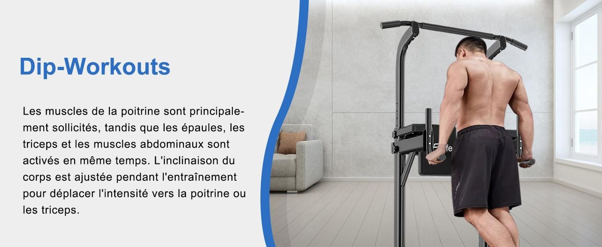 DH FitLife Power Tower Dip Station – Station de Musculation avec Barre de Traction et Barres de Dip pour Entraînement à Domicile