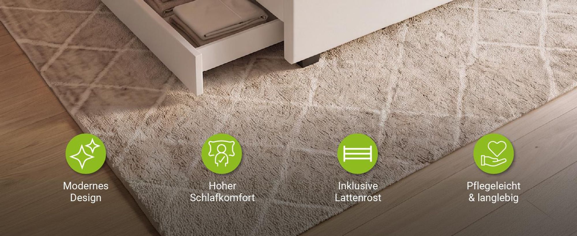 Juskys Polsterbett Lyon 140 x 200 cm weiß – Bettgestell mit Lattenrost, Bettkasten & LED Beleuchtung – Kunstleder & Holz – Bett Jugendbett