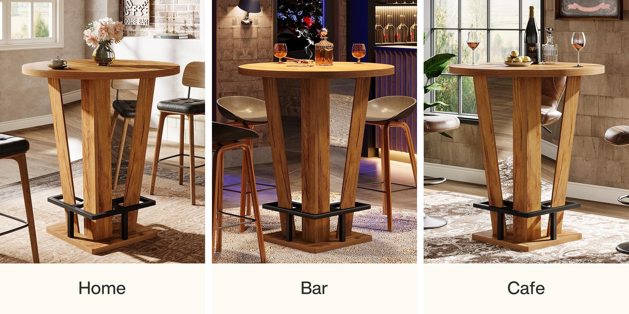 Tribesigns Bartisch, 100 cm hoher runder Stehtisch, Bistrotisch mit Metallfußstütze, für kleine Räume, Wohnzimmer, Küche, Bistro, Café