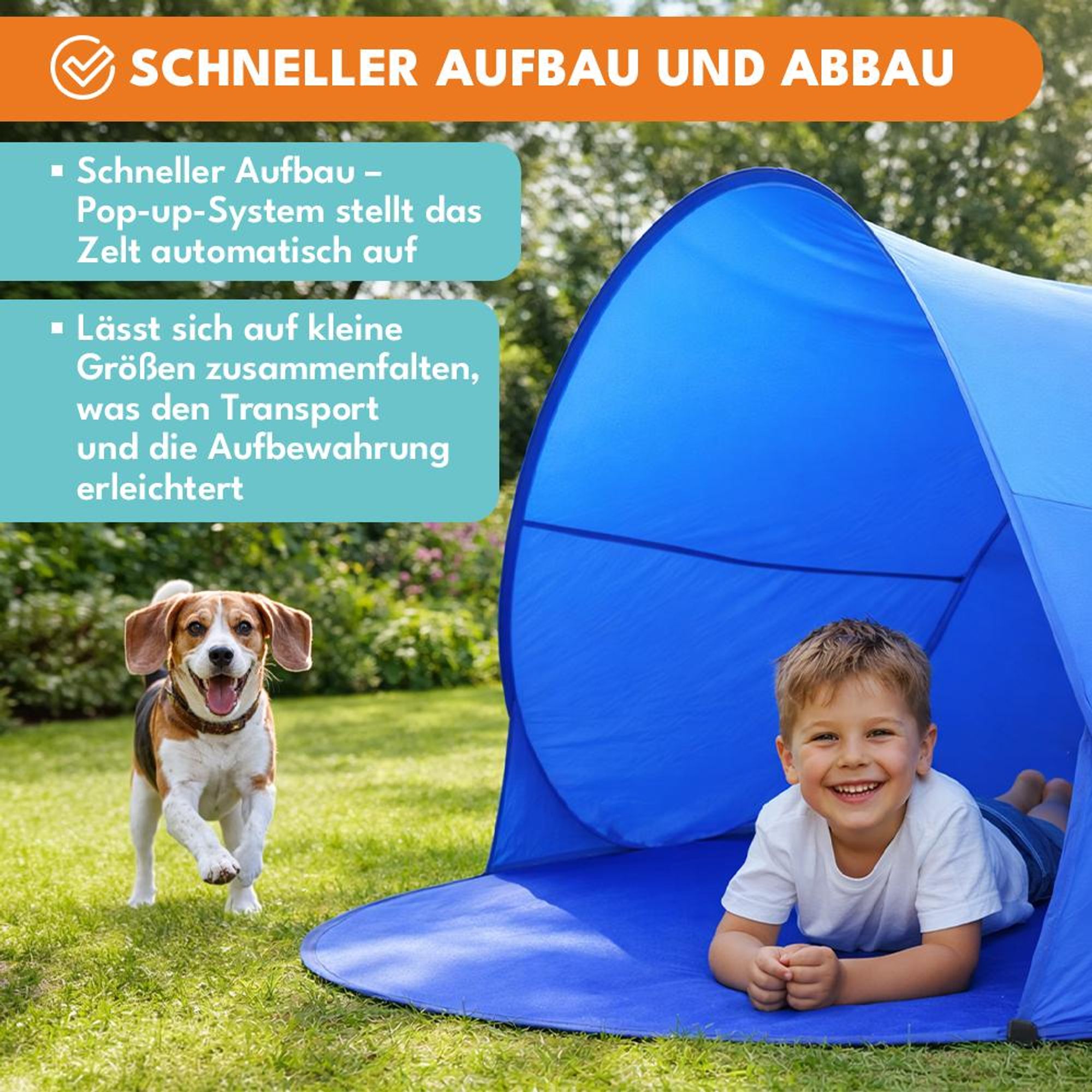 KRUMAD Pop Up Zelt 2 Personen, Strandzelt mit UV-Schutz, Windschutz, Wasserdicht, einfach Aufzubauen, ideal für Strand, Camping, Outdoor, Blau