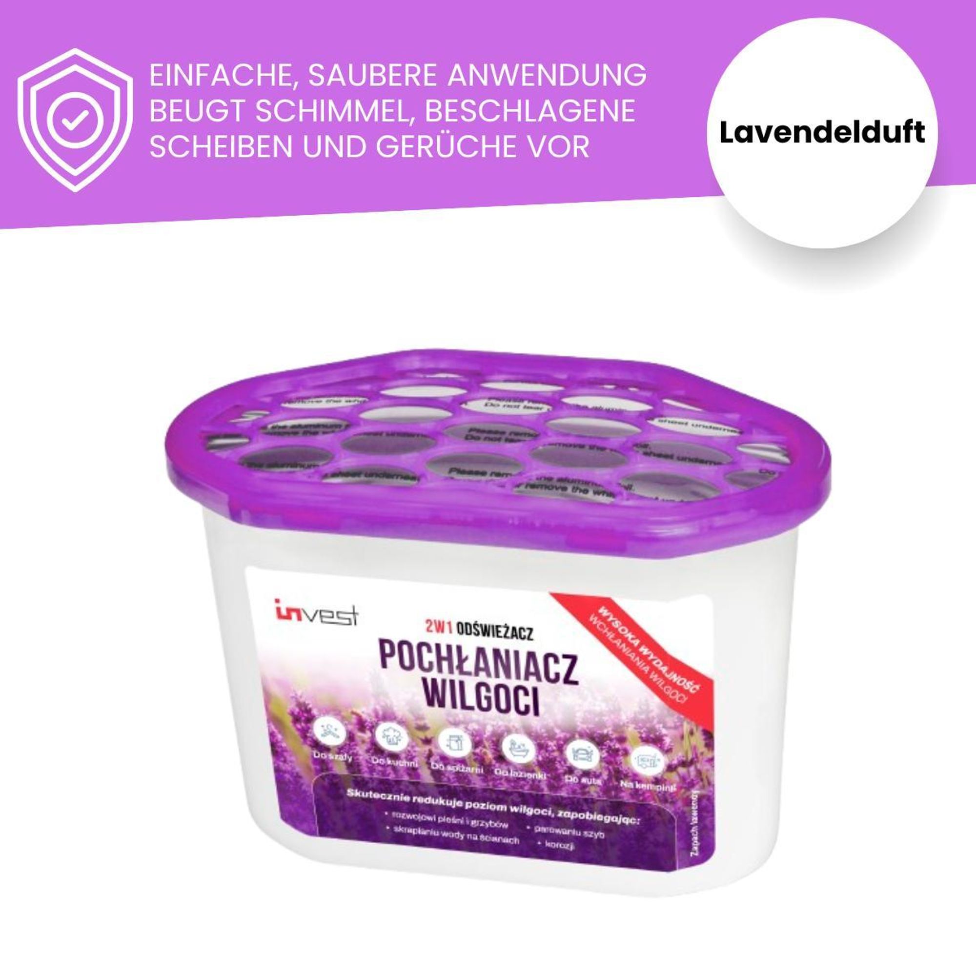 6x Luftentfeuchter inkl. 6x 230g Granulat, klein Raumentfeuchter, Feuchtigkeitsabsorber, Schutz gegen Schimmel & Gerüche, Lavendelduft