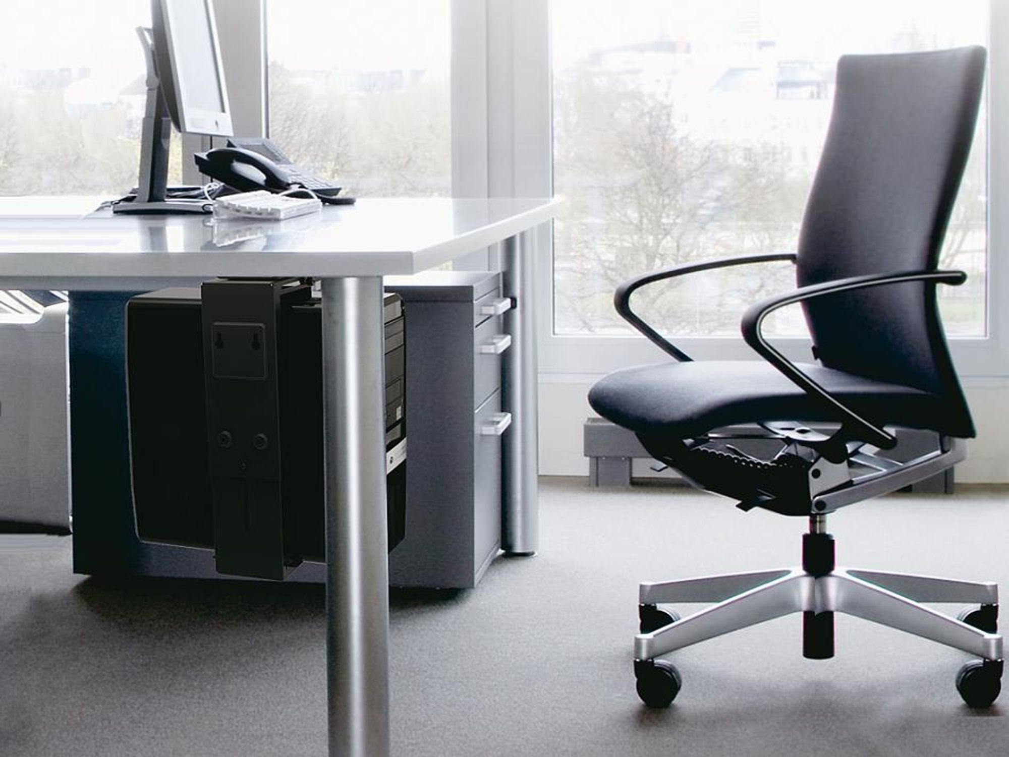 PC-Halterung Profi Computerhalter Büro Untertisch Schreibtisch Verstellbar silber