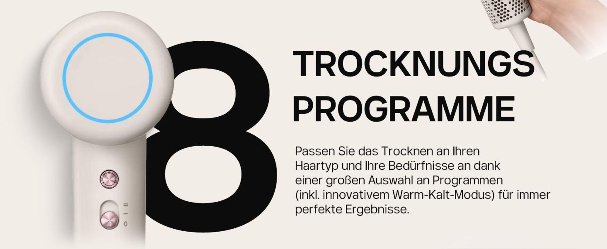 4Swiss F424 AirPower+ Haartrockner, 8 Trocknungsmodi, 110 000 U/min, Ionen >500 Millionen, magnetische Stylingspitze, leise und leicht.