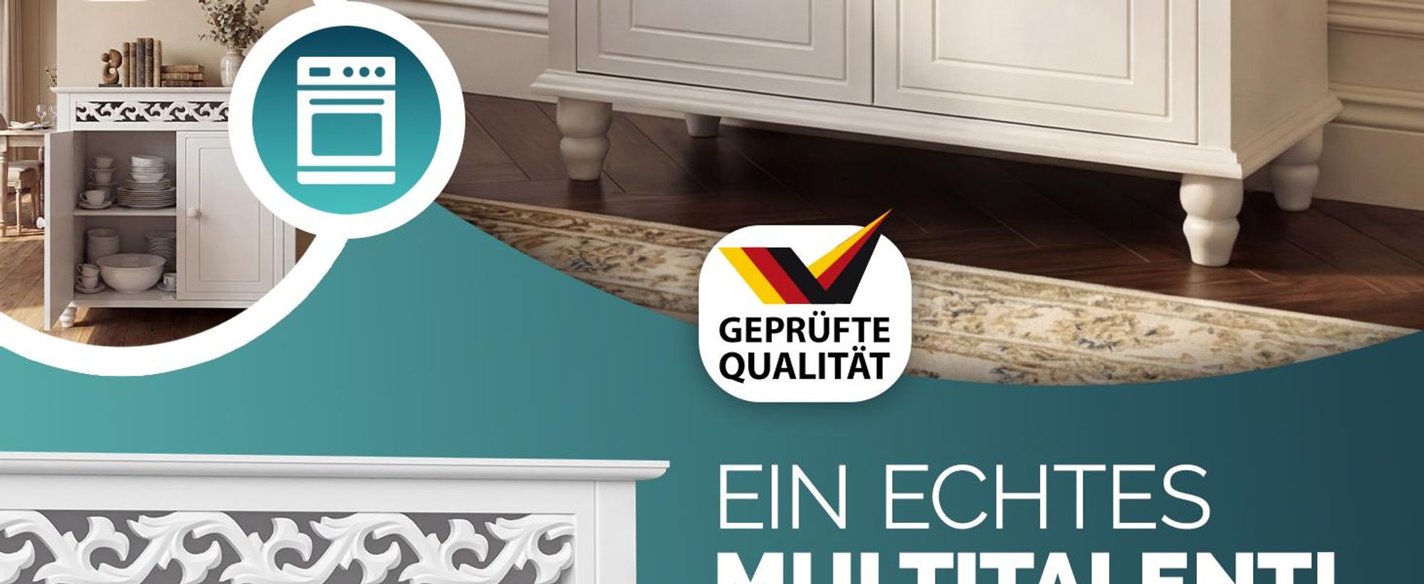 CASARIA® Kommode Weiß Wohnzimmer Flur Holz Sideboard 2 Türen Landhaus Stil Schlafzimmer Kommodenschrank herausnehmbarer Boden Schmal 76x65x35cm Klein