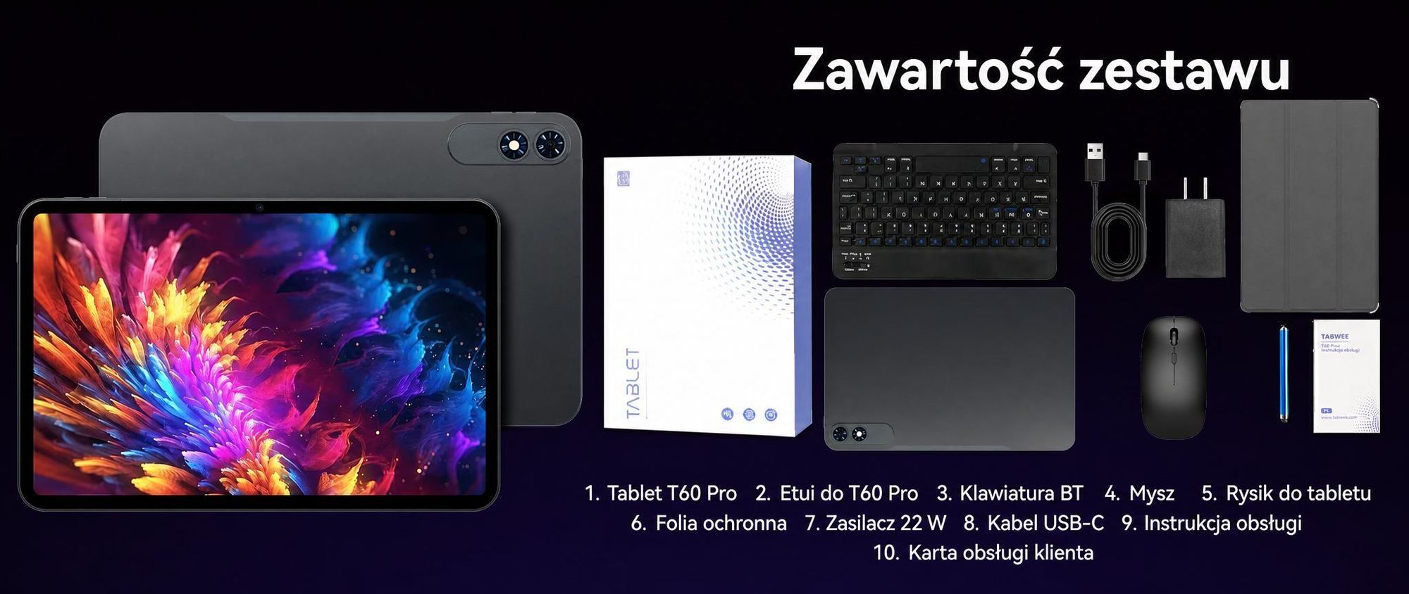 Tablet T60Pro, 13,4 cala, system Android 16, 24 GB (8 + 16) + 256 GB/2 TB pamięci zewnętrznej (TF), bateria 10000 mAh, wyświetlacz 2K Incell / 120 Hz / Wi-Fi 5G, w zestawie: etui, mysz, klawiatura, słuchawki przewodowe