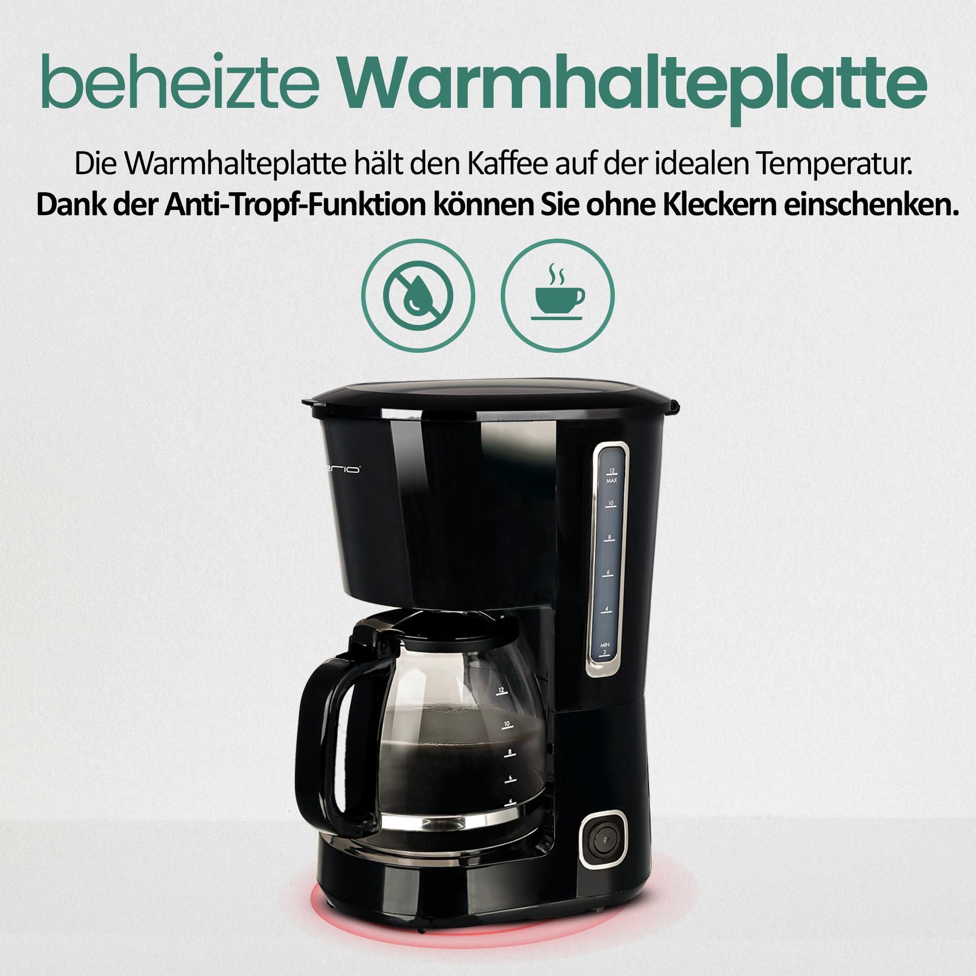 Emerio Kaffeemaschine mit Glaskanne – 1,5 l Filterkaffee – Herausnehmbarer Filter – Tropfstopp-System – 750 W – CME-125129.4