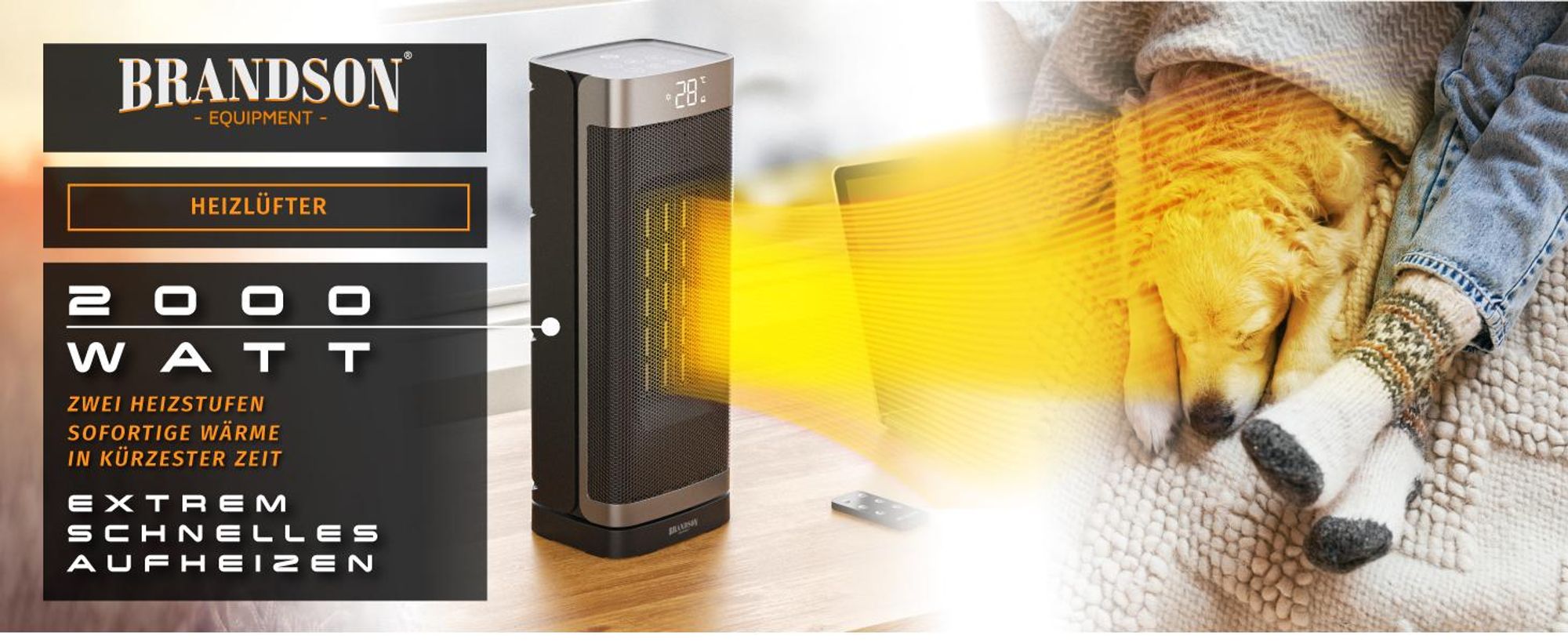Brandson Heizlüfter 2000W, Keramikheizlüfter, Heizgerät, Timer, Oszillation 70 Grad, Fernbedienung, ECO-Modus, energiesparend, 10-35°C, LED-Display, Preisträger 2025
