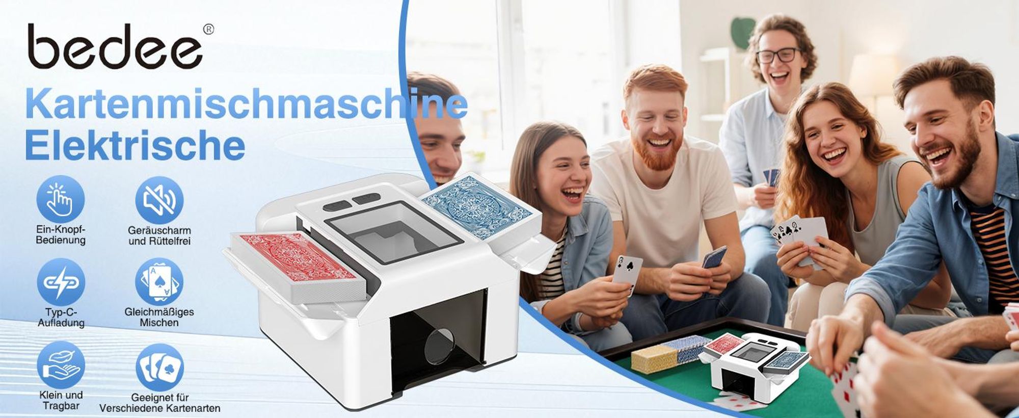 Kartenmischmaschine, Automatischer Spielkartenmischer, Kartenmischer und -Dealer, Automatischer Kartenmischer für 1-2 Decks, Geräuscharm
