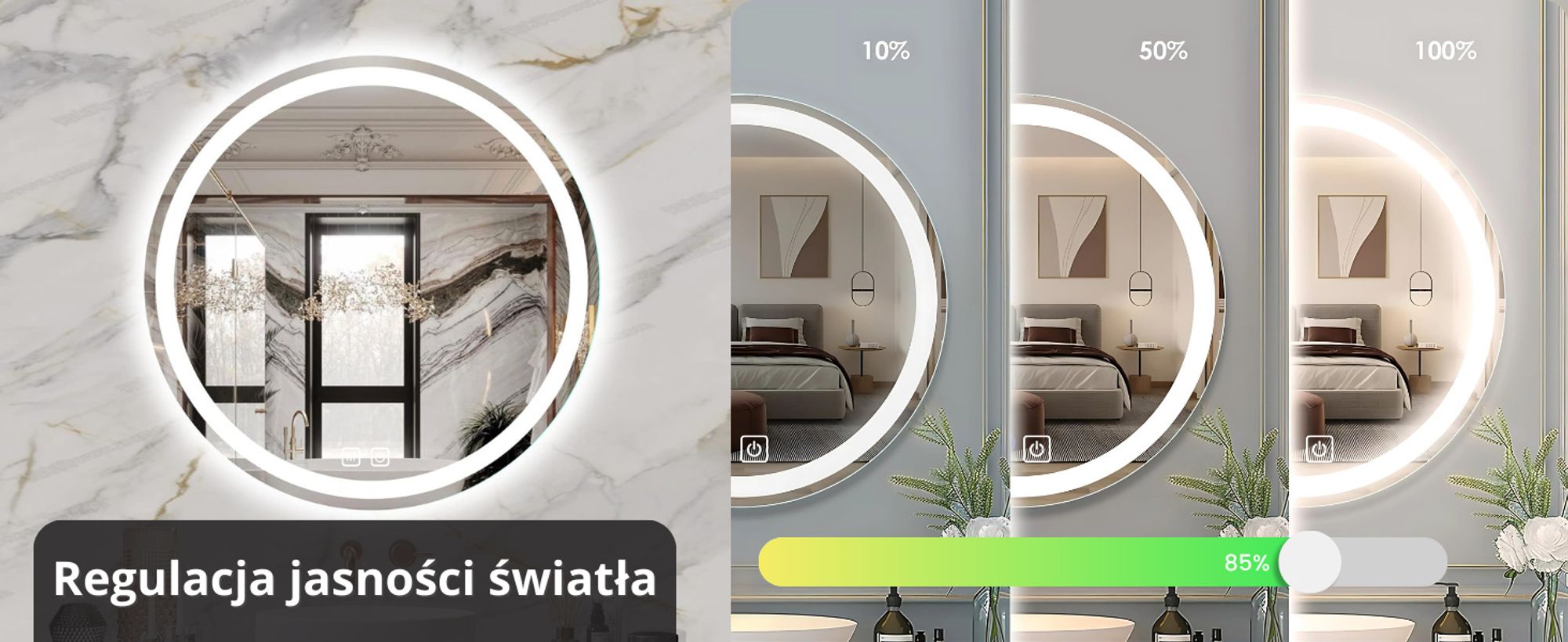 SAVE ®HOME Okrągłe lustro łazienkowe LED - 80 cm - PODŚWIETLANE - 3 BARWY ŚWIATŁA - ŚCIEMNIALNE - BEZ PARY - DOTYKOWE - LUSTRO ŚCIENNE