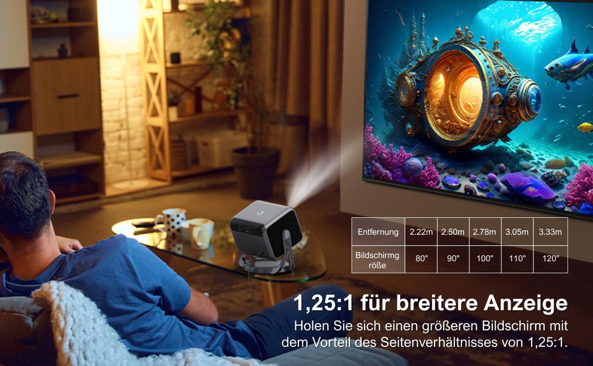ULTIMEA Nova C40 Beamer mit 4K Dekodierung und Android TV 11.0 Beamer 1000:1, Dolby Audio, 900 ANSI, HDR10&HLG, mit 90° Gimbal Stand-freiem Design