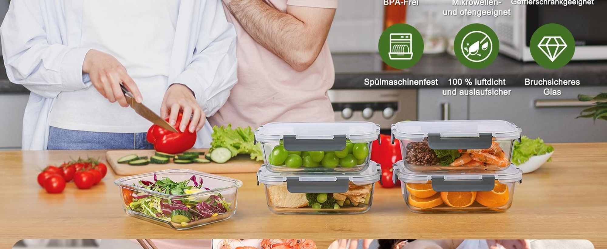 YASHE Glasbehälter mit Deckel, 12 Teile Stapelbar & Luftdicht Meal Prep Boxen Gl