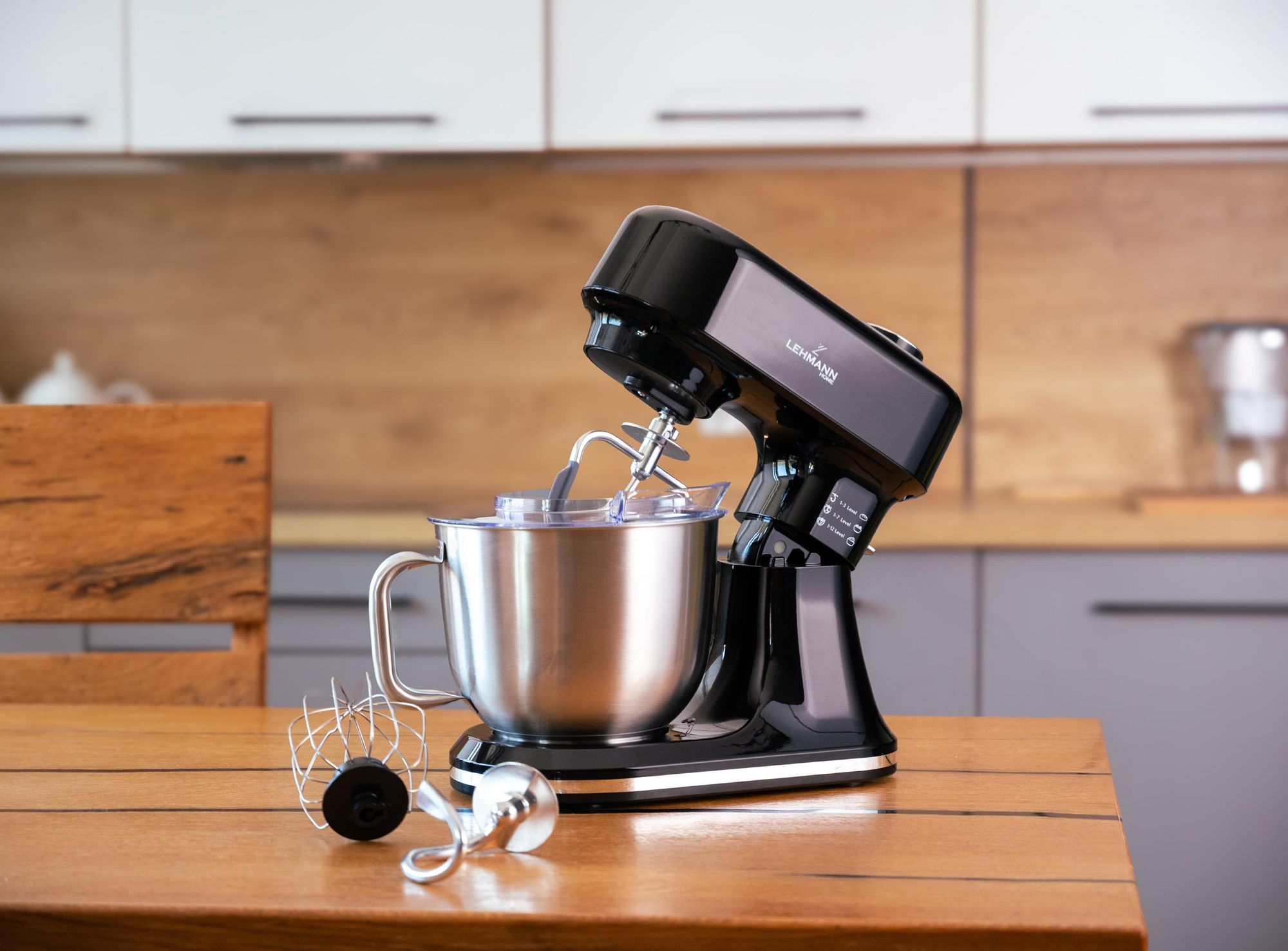 LEHMANN Robot Pâtissier avec Écran, Fonction Fermentation, Balance Intégrée, Bol 5L, 1500W, Noir