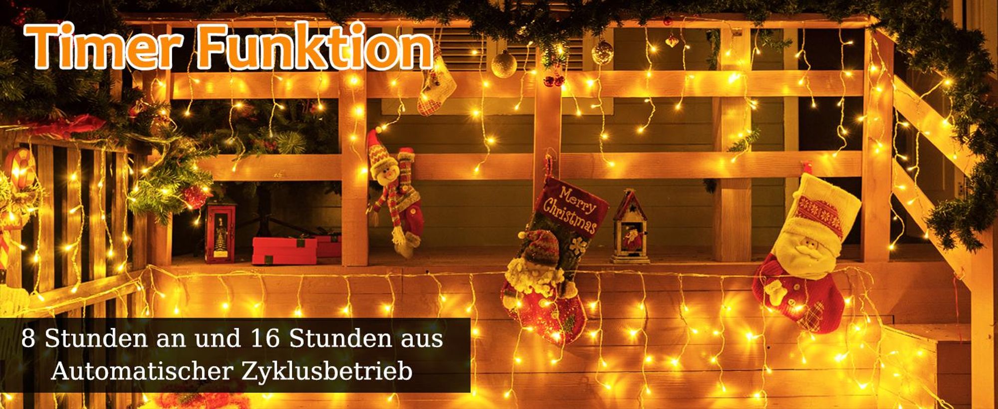 10m 400 LED Eiszapfen Lichterkette 8 Modi Lichtervorhang Wasserdichte Weihnachtsbeleuchtung Innen Deko, Warmweiß