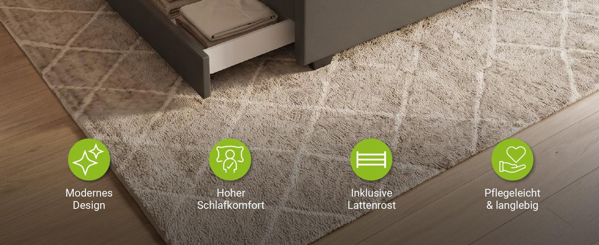 Juskys Polsterbett Lyon 140 x 200 cm grau – Bettgestell mit Lattenrost, Bettkasten & LED Beleuchtung – Kunstleder & Holz – Bett Jugendbett