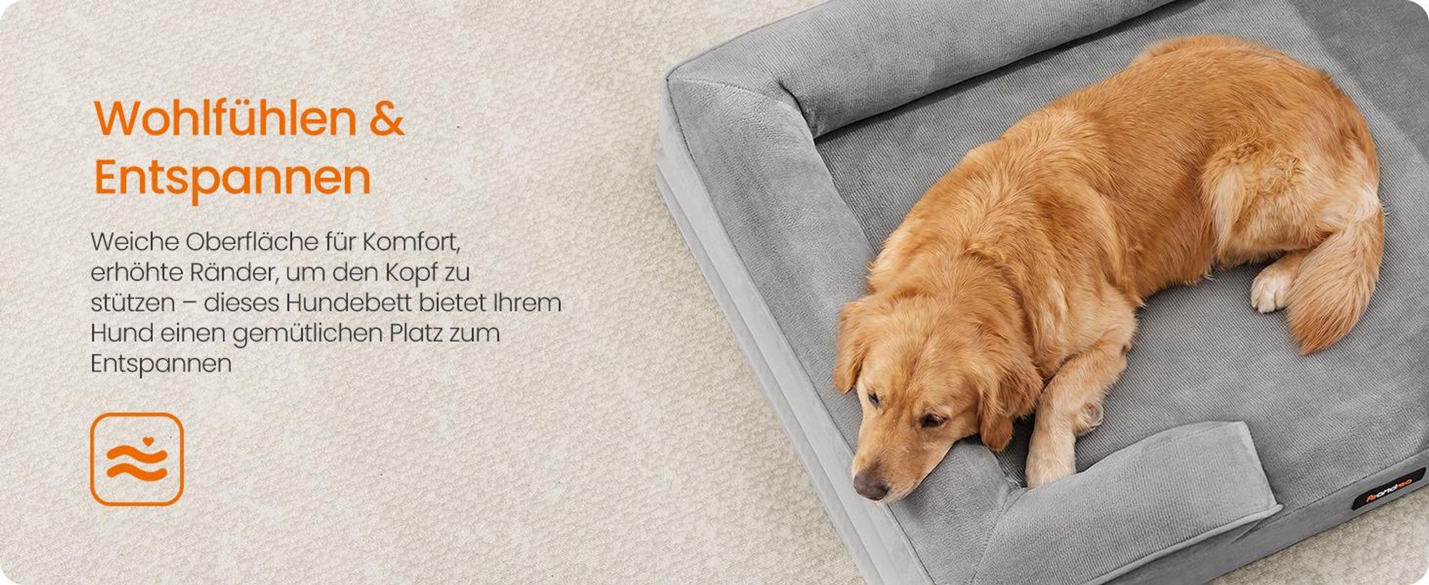 FEANDREA Orthopädisches Hundebett XXL, abnehmbarer Bezug, erhöhte Ränder, rutschfest, waschbar, Haustierbett, hellgrau